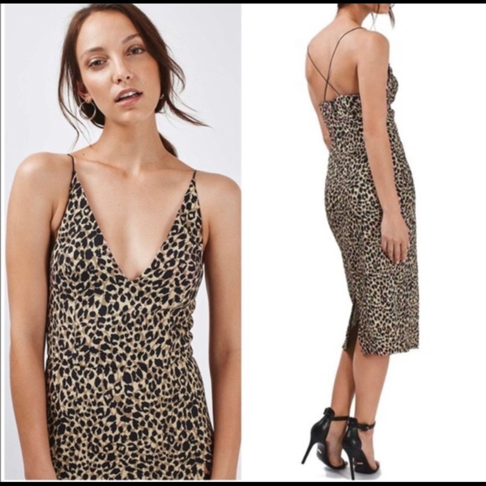 Petite Cheetah Leopard Plunge Topshop Dress 2